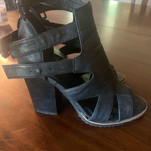 Black, leather, straps sandals